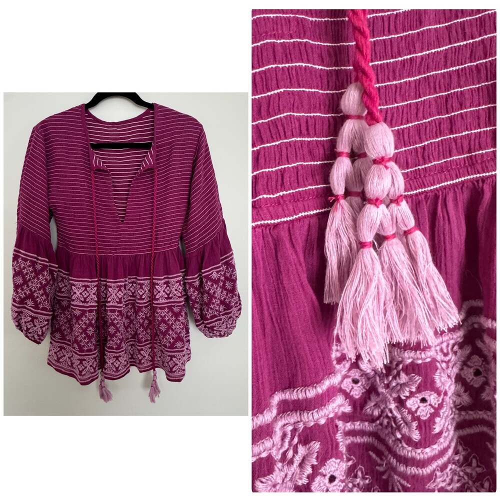 Free People Embroidered Long Sleeve Top in Pink, Sample